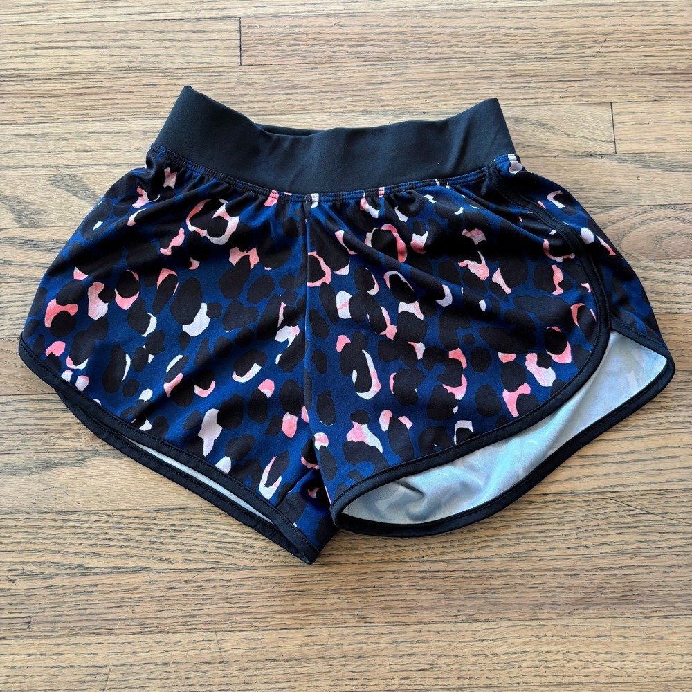 Z by Zella Girls Blue Pink Leopard Print Running Shorts Size S 7/8